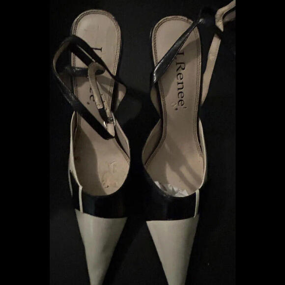 😎 🖤Estate Sale Black Beige Two Tone Slip On Heels J Renee Sz 8 - Picture 1 of 3